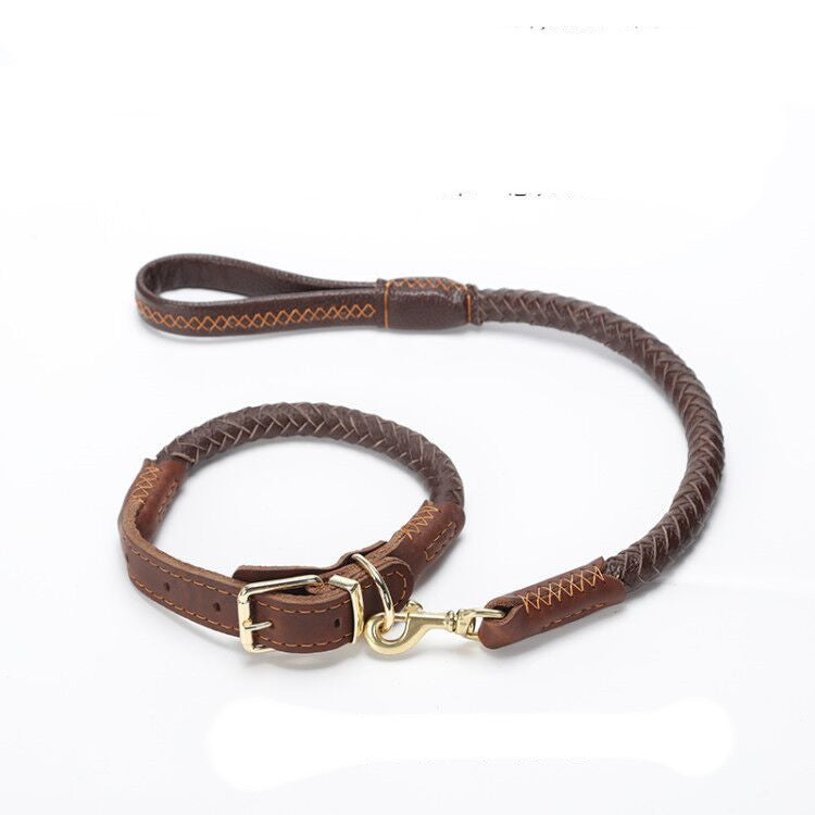 JMT-960074 Cowhide Adjustable Dog Collar for Medium and Large Dogs with Traction Options