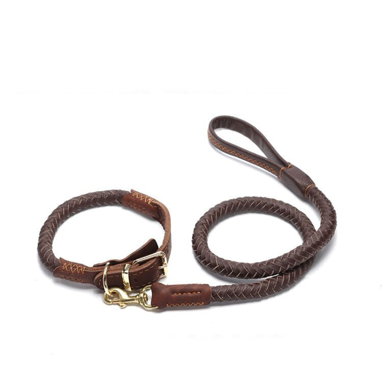 JMT-960074 Cowhide Adjustable Dog Collar for Medium and Large Dogs with Traction Options