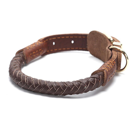 JMT-960074 Cowhide Adjustable Dog Collar for Medium and Large Dogs with Traction Options