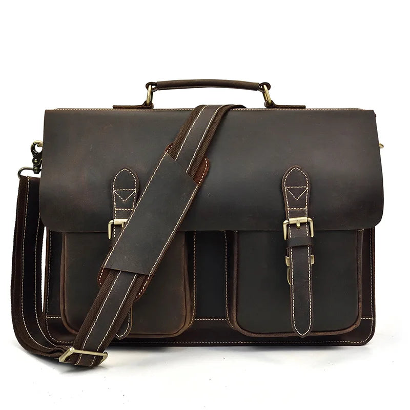 JMT-960394 Genuine Cow Leather 17 Inch Laptop Briefcase with Large Capacity for Men