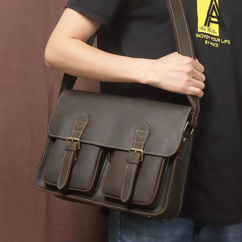 JMT-960394 Genuine Cow Leather 17 Inch Laptop Briefcase with Large Capacity for Men