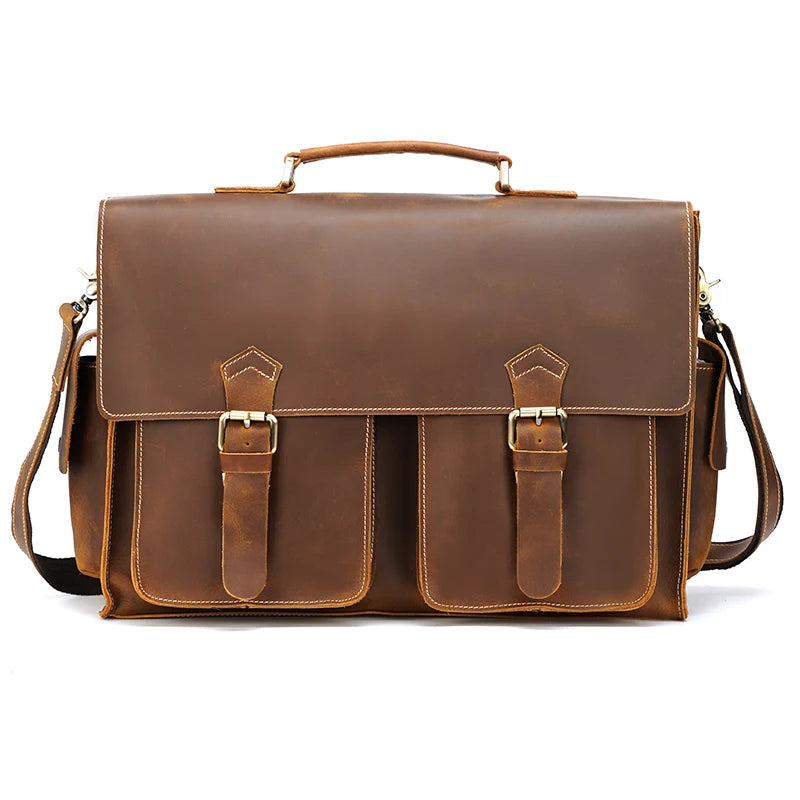 JMT-960394 Genuine Cow Leather 17 Inch Laptop Briefcase with Large Capacity for Men