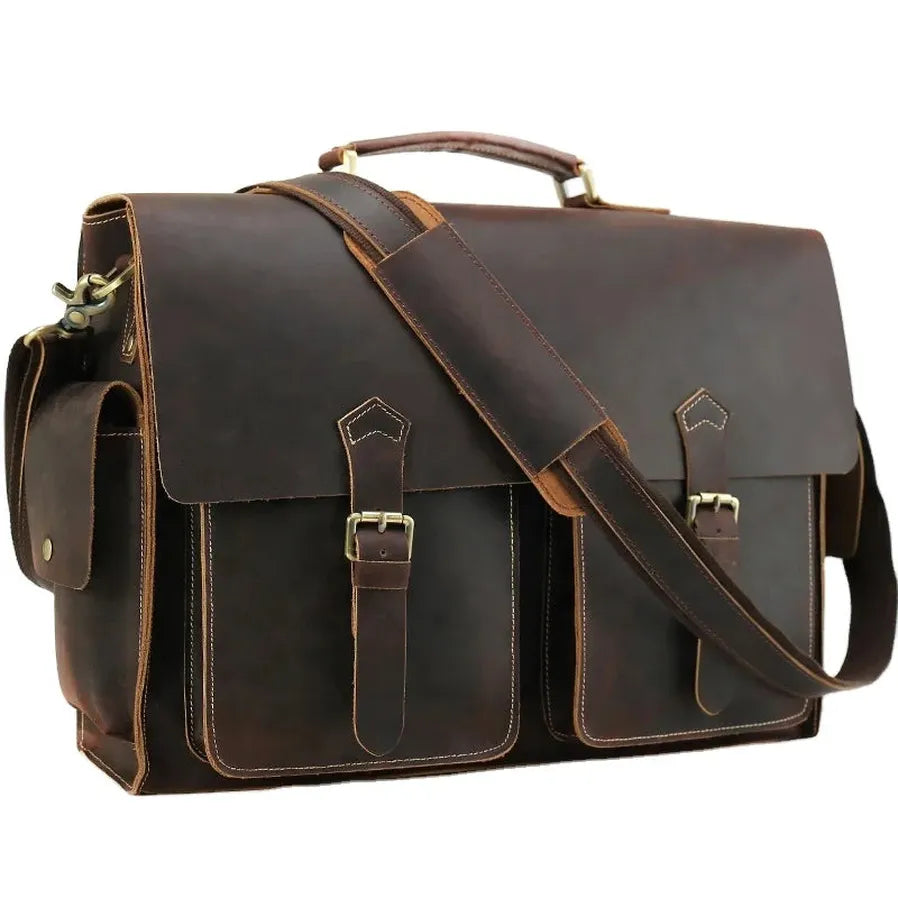 JMT-960394 Genuine Cow Leather 17 Inch Laptop Briefcase with Large Capacity for Men