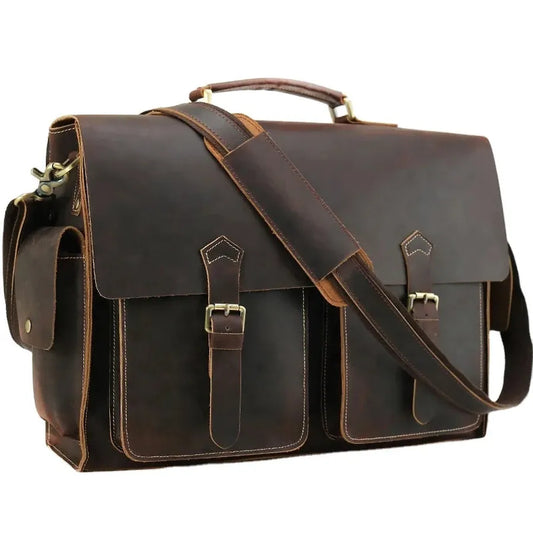 JMT-960394 Genuine Cow Leather 17 Inch Laptop Briefcase with Large Capacity for Men