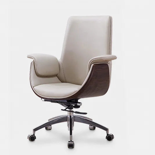 JMT-961482 Adjustable White Leather Executive Office Chair with Ergonomic Design and Swivel Functionality