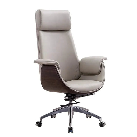 JMT-961482 Adjustable White Leather Executive Office Chair with Ergonomic Design and Swivel Functionality