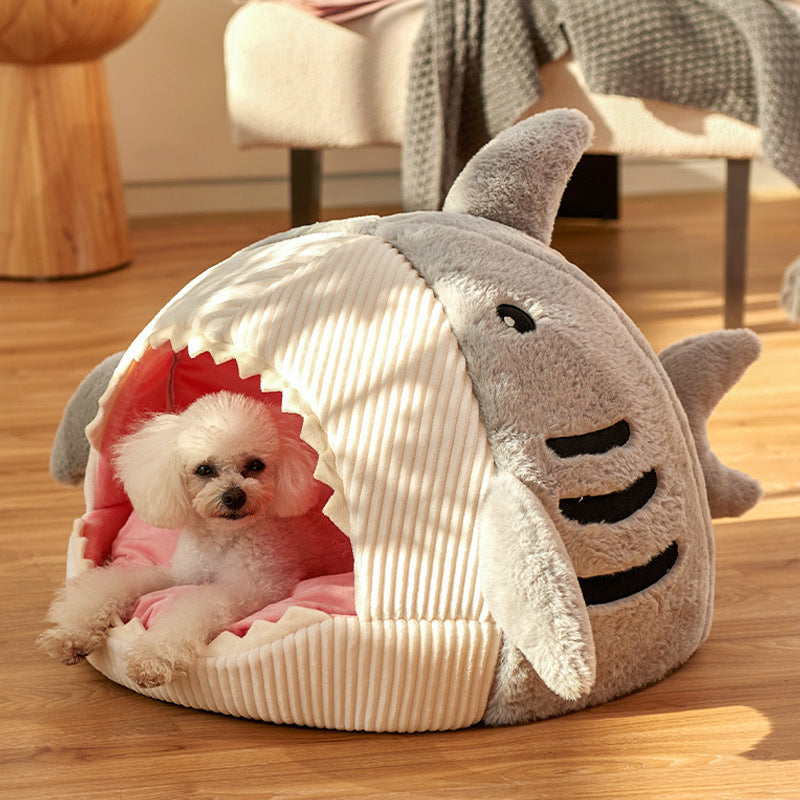 JMT-961546 Cozy Soft Shark-Shaped Hideout House for Cats