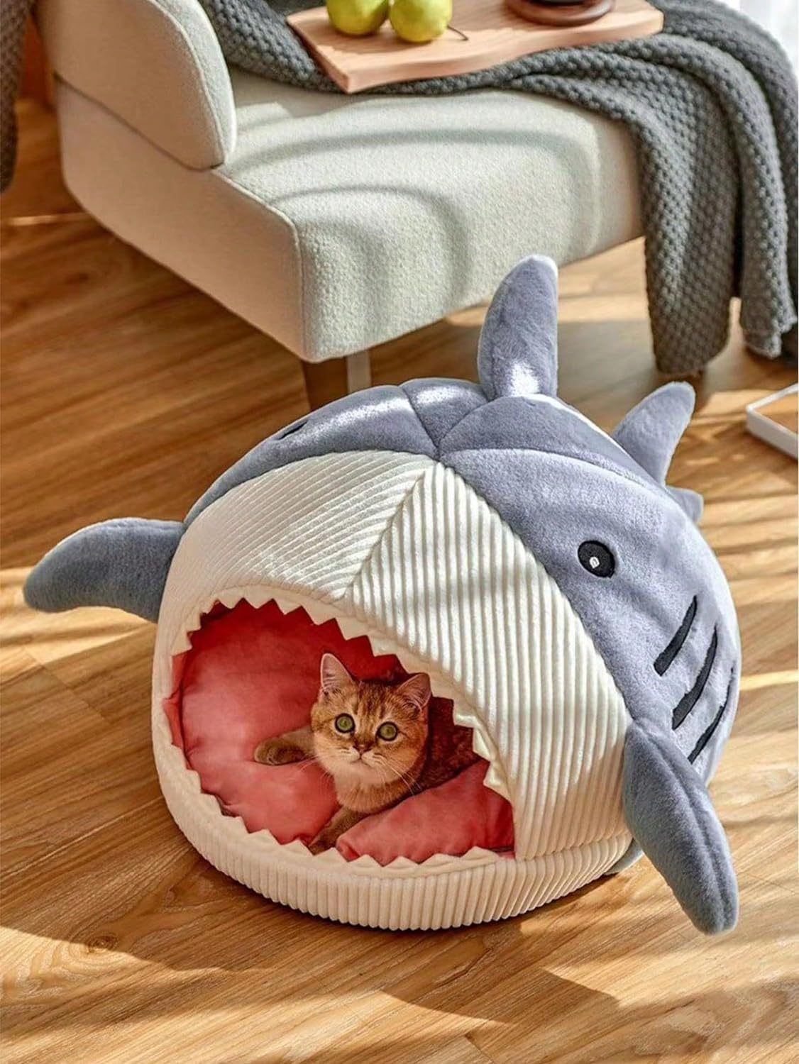JMT-961546 Cozy Soft Shark-Shaped Hideout House for Cats