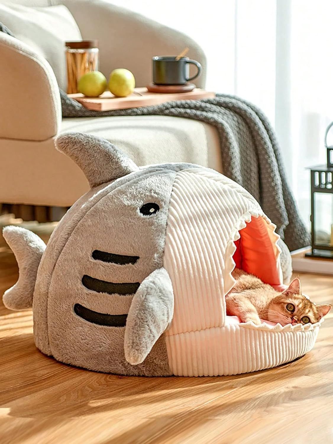 JMT-961546 Cozy Soft Shark-Shaped Hideout House for Cats