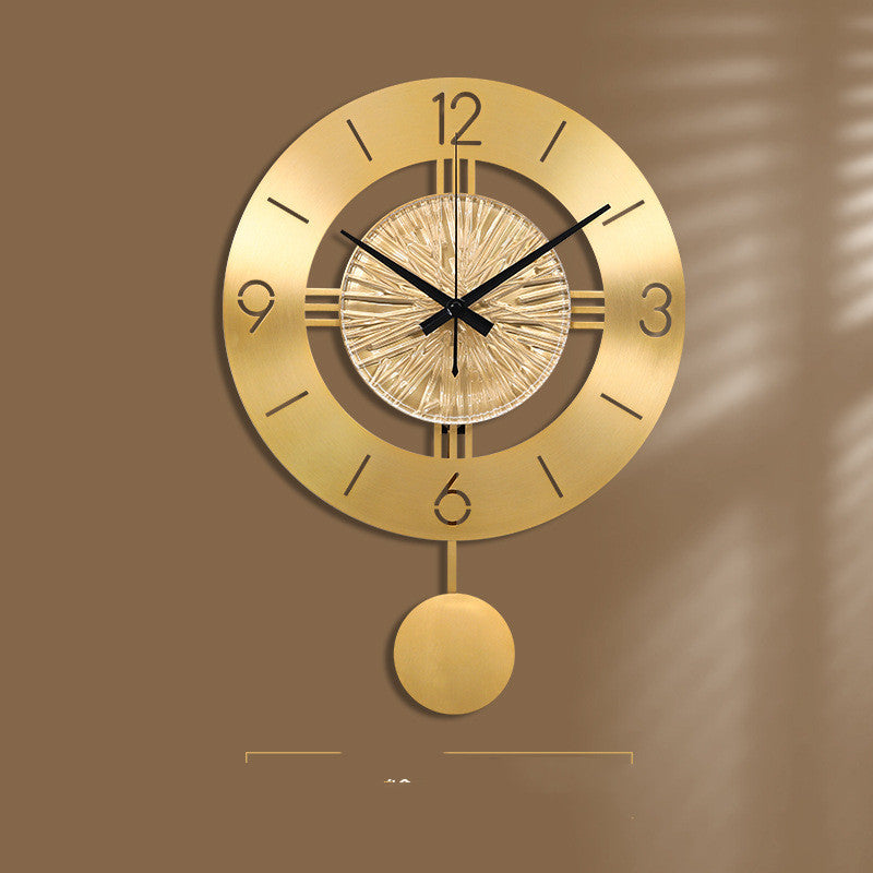 JMT-961546 Elegant Metal Wall Clock with Pendulum - Pure Copper Finish, 30CM Round and 30CM Swing Style