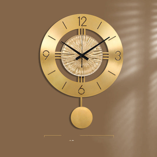 JMT-961546 Elegant Metal Wall Clock with Pendulum - Pure Copper Finish, 30CM Round and 30CM Swing Style