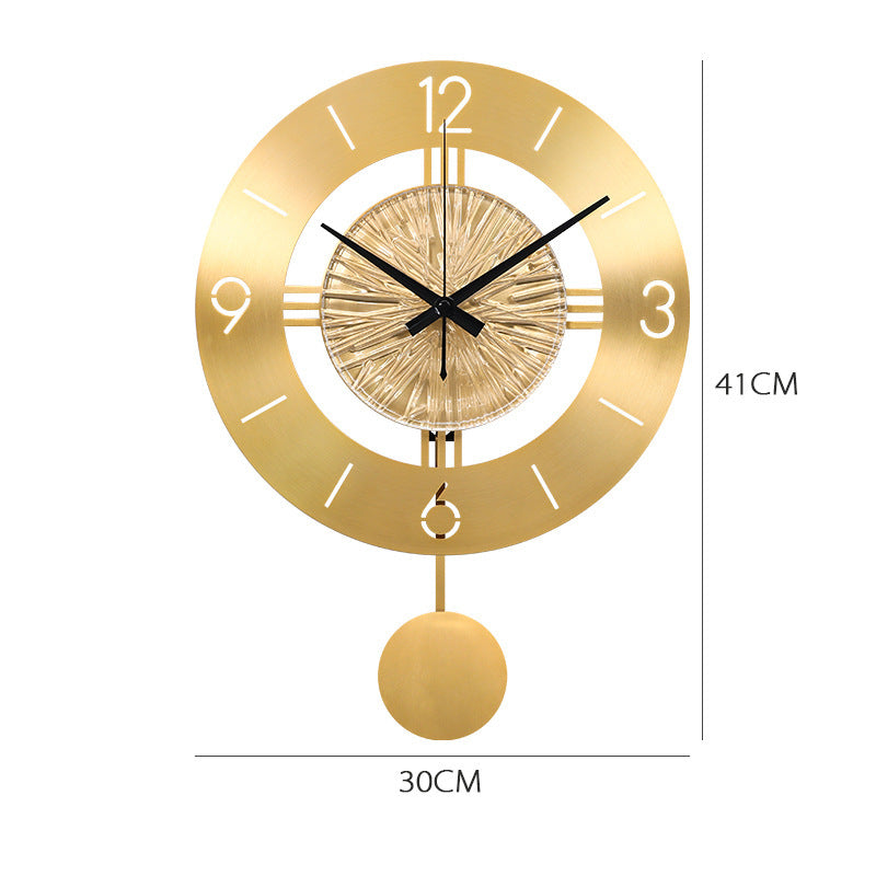 JMT-961546 Elegant Metal Wall Clock with Pendulum - Pure Copper Finish, 30CM Round and 30CM Swing Style