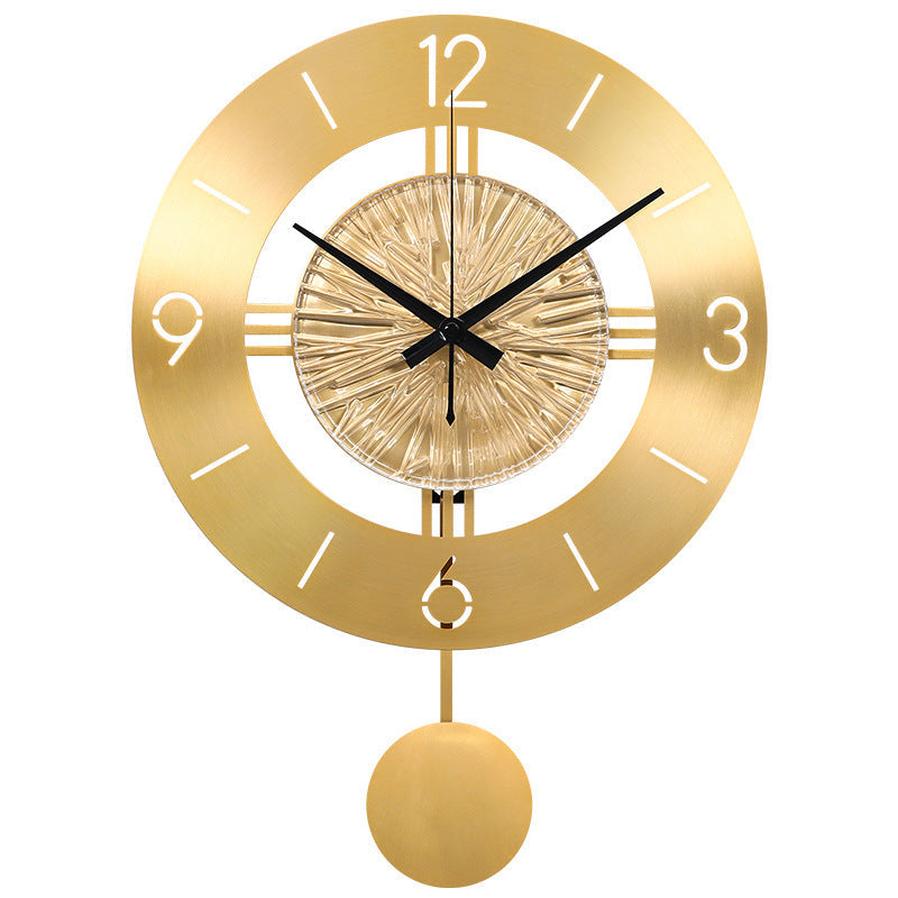 JMT-961546 Elegant Metal Wall Clock with Pendulum - Pure Copper Finish, 30CM Round and 30CM Swing Style