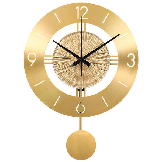 JMT-961546 Elegant Metal Wall Clock with Pendulum - Pure Copper Finish, 30CM Round and 30CM Swing Style