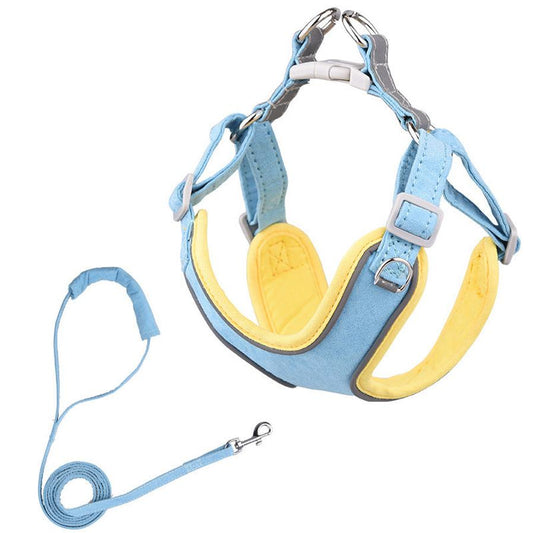 JMT-962058 Adjustable Suede Dog Harness with Comfortable Leash in Multiple Color Combinations
