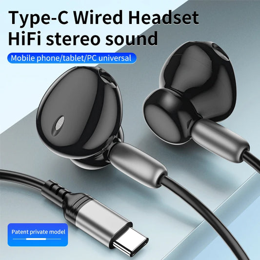 JMT-962378 Type-C Wired In-Ear Noise Cancelling Headphones with Mic for iPhone 15 and Samsung Devices