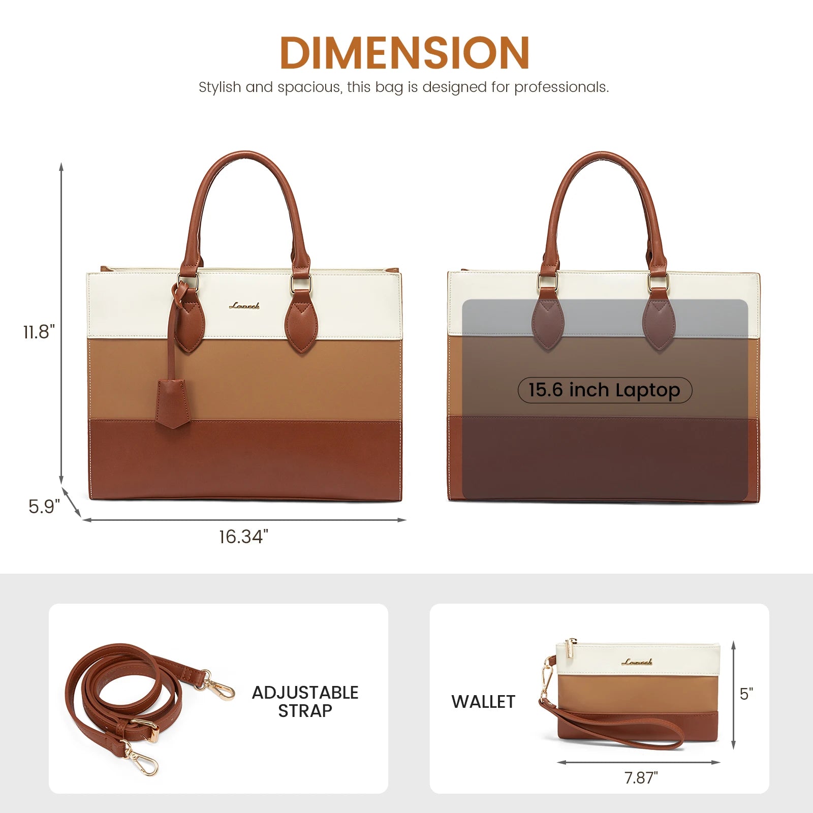 JMT-962698 Designer Laptop Tote Bag for 15.6 Inch Computers with Clutch Purse for Women