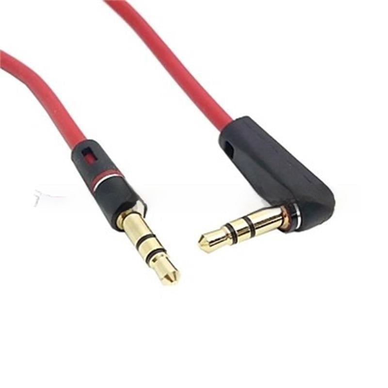 JMT-962890 1m Red 3.5mm Male to Male Elbow Audio Cable for Car and Digital Devices - Gold Plated Copper Core