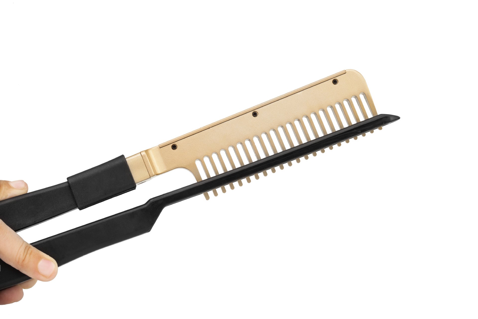 JMT-963018 Portable Wet and Dry Hair Straightening Comb - Brass and Black, Alloy + ABS, Heats Up to 190°C in 3 Minutes