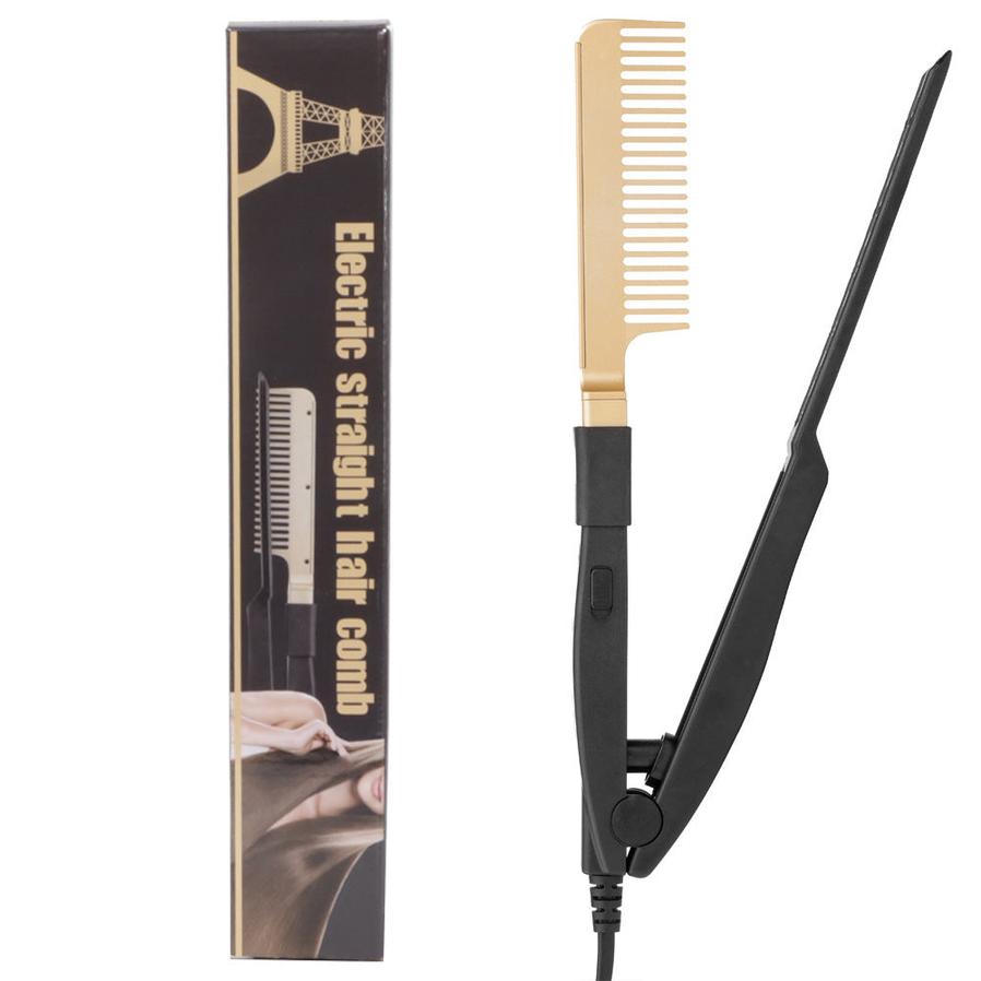 JMT-963018 Portable Wet and Dry Hair Straightening Comb - Brass and Black, Alloy + ABS, Heats Up to 190°C in 3 Minutes