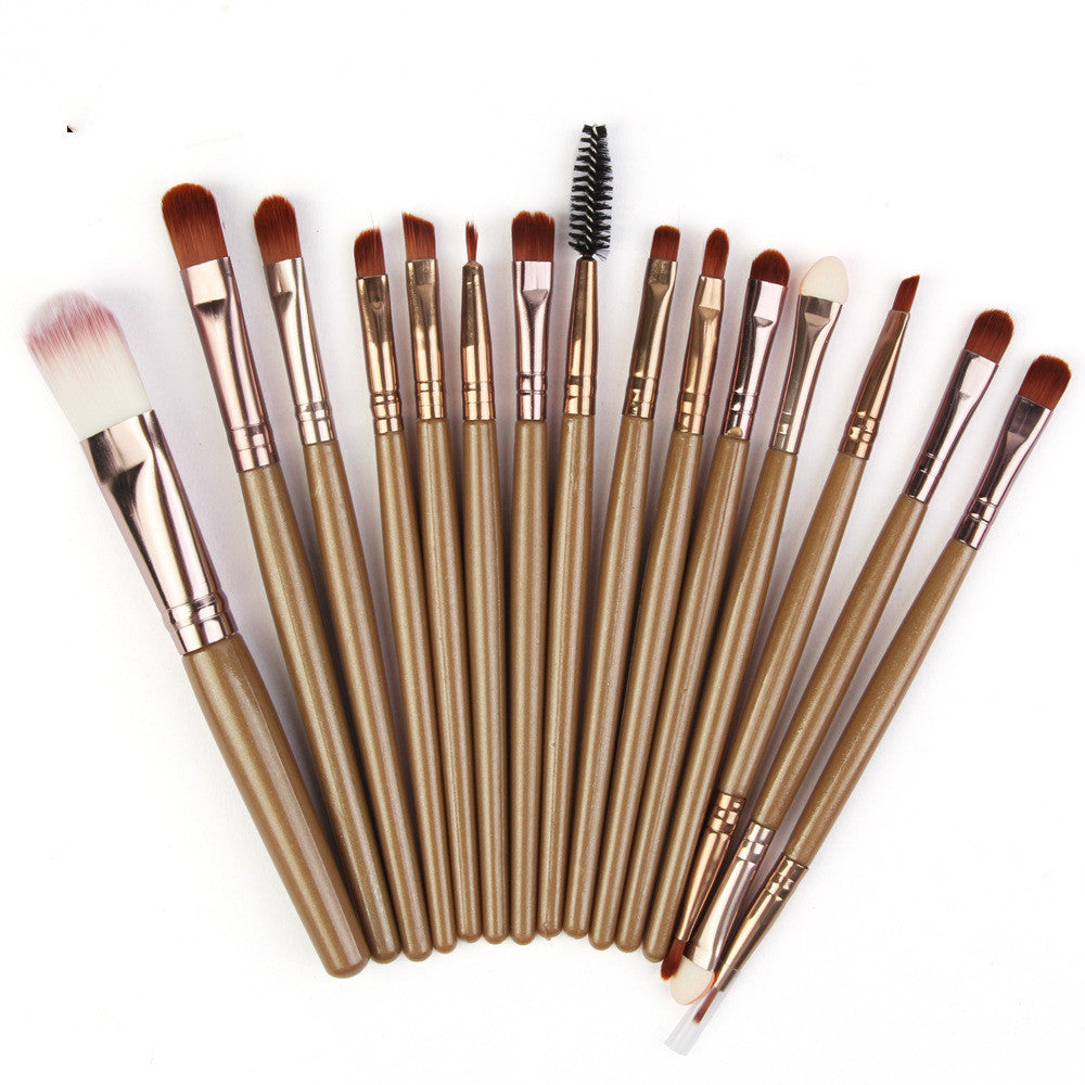 JMT-963146 Set of 15 Portable Makeup Brushes with Plastic Handles and Soft Nylon Hair