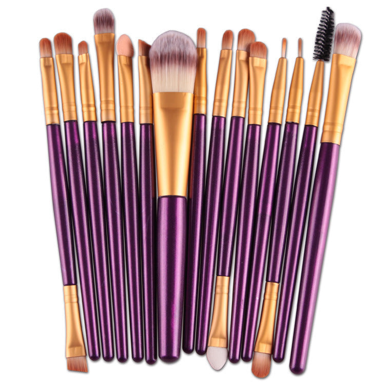 JMT-963146 Set of 15 Portable Makeup Brushes with Plastic Handles and Soft Nylon Hair