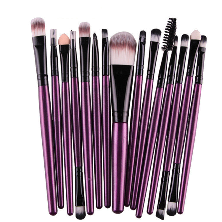 JMT-963146 Set of 15 Portable Makeup Brushes with Plastic Handles and Soft Nylon Hair