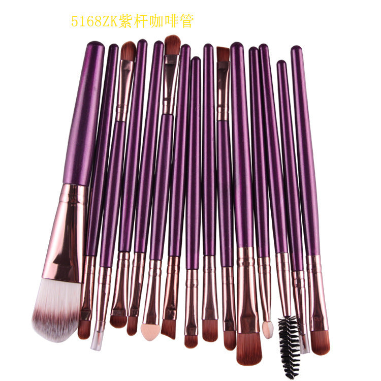 JMT-963146 Set of 15 Portable Makeup Brushes with Plastic Handles and Soft Nylon Hair