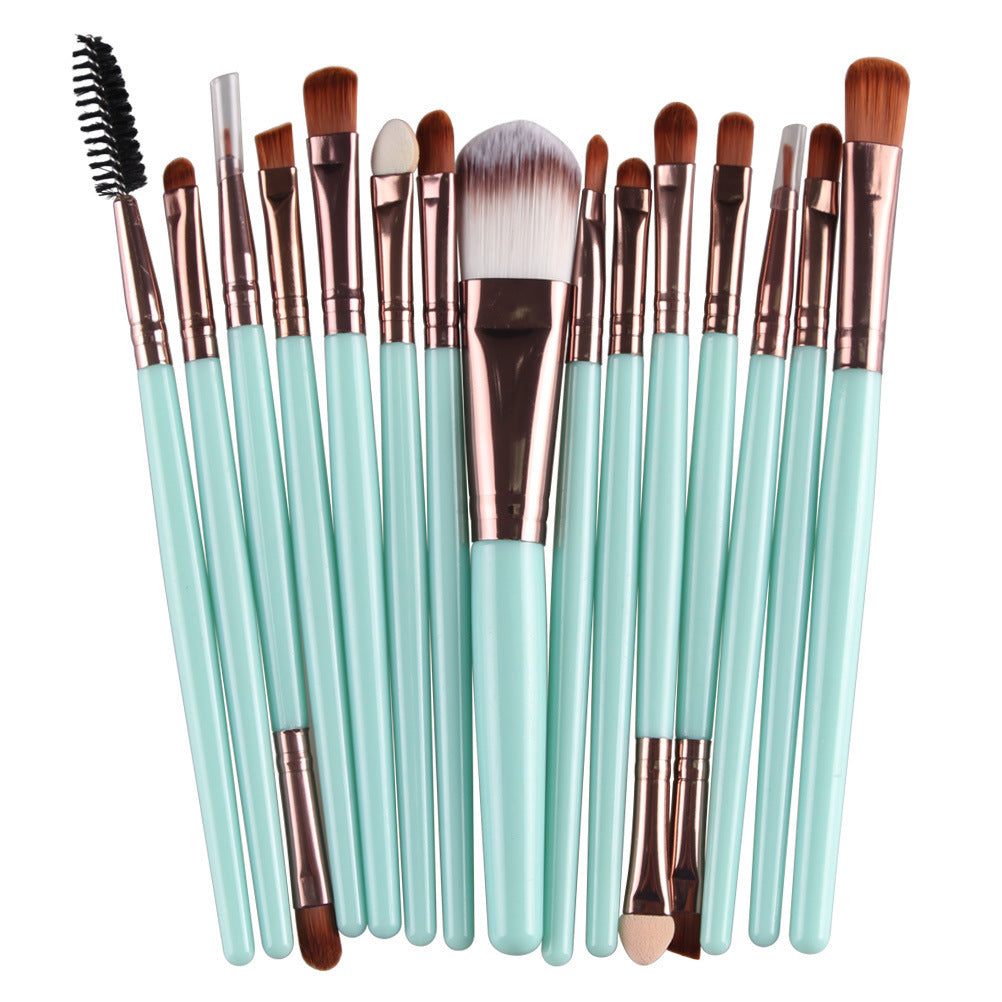 JMT-963146 Set of 15 Portable Makeup Brushes with Plastic Handles and Soft Nylon Hair