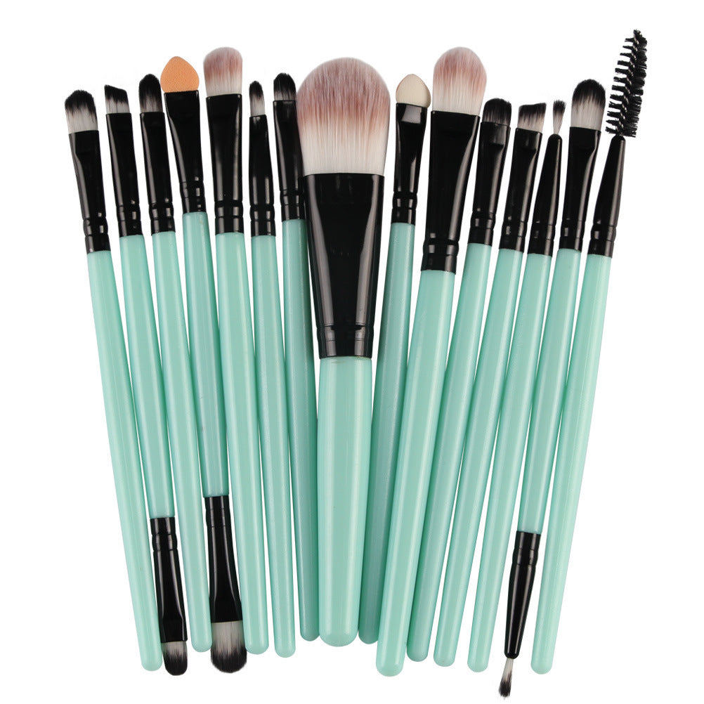 JMT-963146 Set of 15 Portable Makeup Brushes with Plastic Handles and Soft Nylon Hair