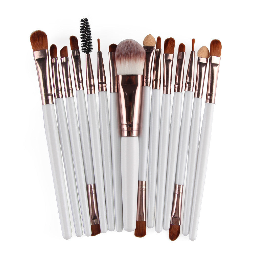 JMT-963146 Set of 15 Portable Makeup Brushes with Plastic Handles and Soft Nylon Hair
