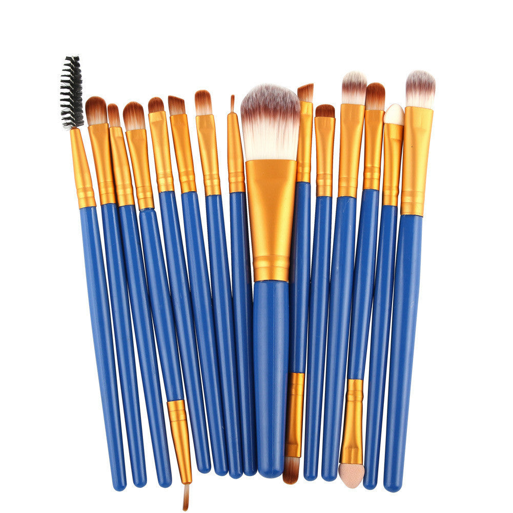 JMT-963146 Set of 15 Portable Makeup Brushes with Plastic Handles and Soft Nylon Hair