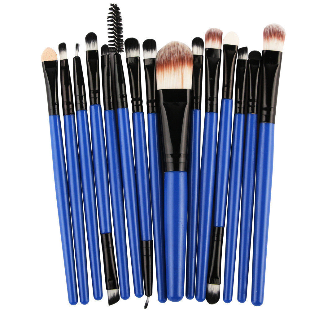 JMT-963146 Set of 15 Portable Makeup Brushes with Plastic Handles and Soft Nylon Hair