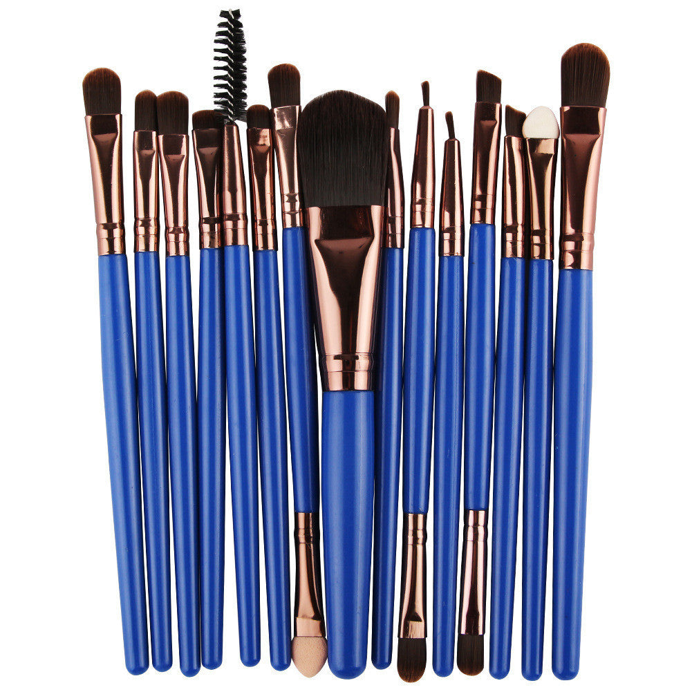 JMT-963146 Set of 15 Portable Makeup Brushes with Plastic Handles and Soft Nylon Hair