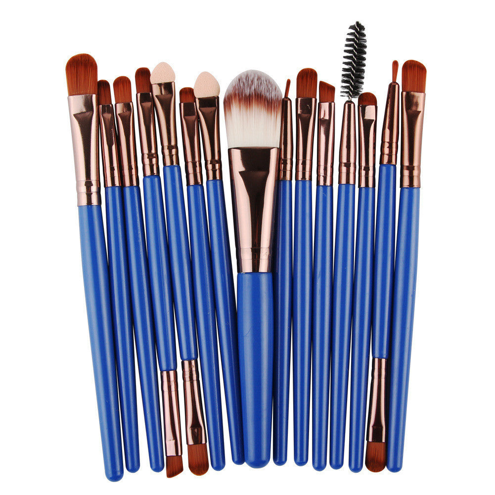 JMT-963146 Set of 15 Portable Makeup Brushes with Plastic Handles and Soft Nylon Hair