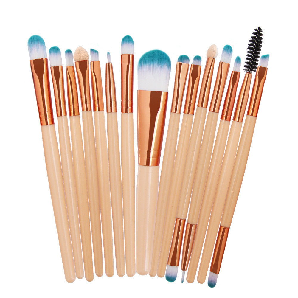 JMT-963146 Set of 15 Portable Makeup Brushes with Plastic Handles and Soft Nylon Hair