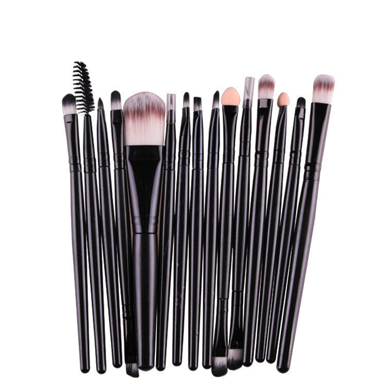 JMT-963146 Set of 15 Portable Makeup Brushes with Plastic Handles and Soft Nylon Hair