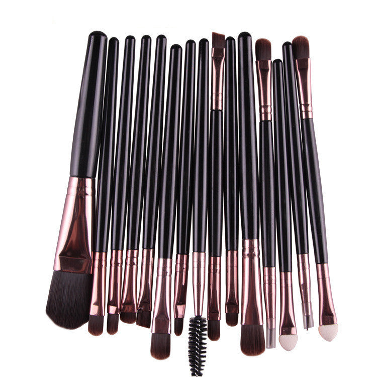 JMT-963146 Set of 15 Portable Makeup Brushes with Plastic Handles and Soft Nylon Hair