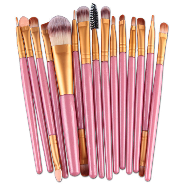 JMT-963146 Set of 15 Portable Makeup Brushes with Plastic Handles and Soft Nylon Hair