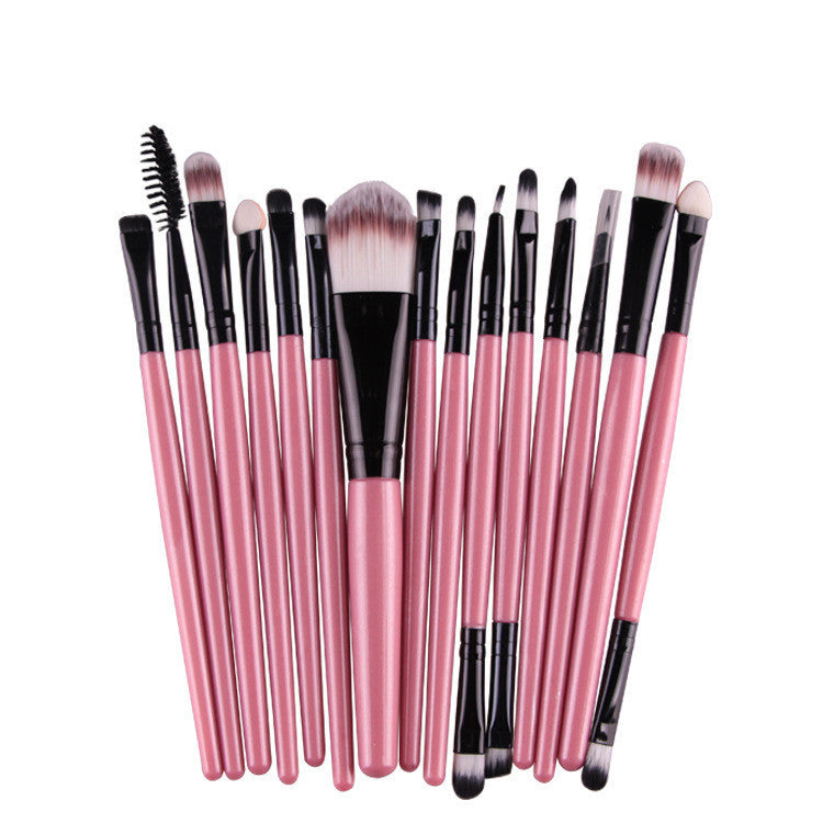 JMT-963146 Set of 15 Portable Makeup Brushes with Plastic Handles and Soft Nylon Hair