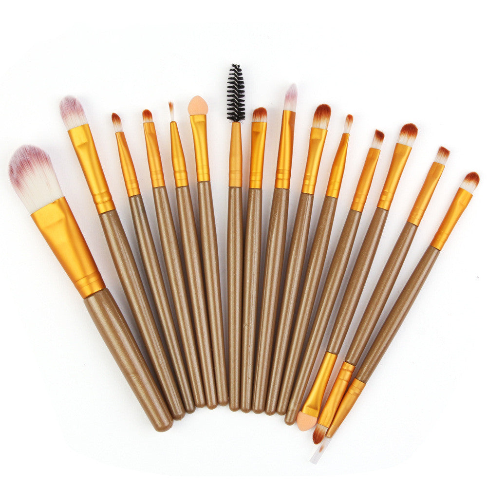 JMT-963146 Set of 15 Portable Makeup Brushes with Plastic Handles and Soft Nylon Hair