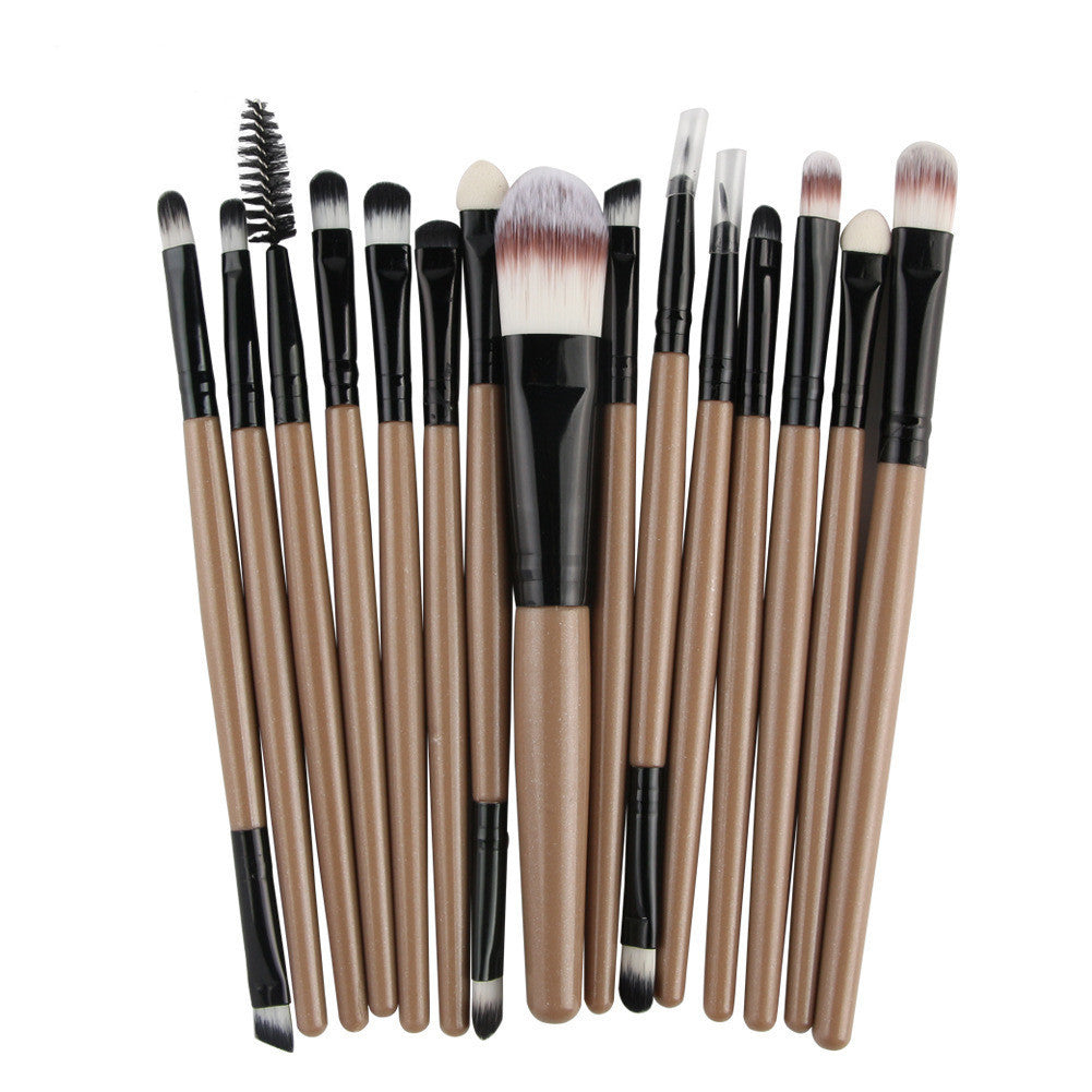 JMT-963146 Set of 15 Portable Makeup Brushes with Plastic Handles and Soft Nylon Hair