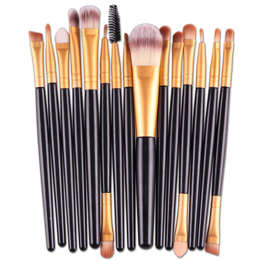 JMT-963146 Set of 15 Portable Makeup Brushes with Plastic Handles and Soft Nylon Hair
