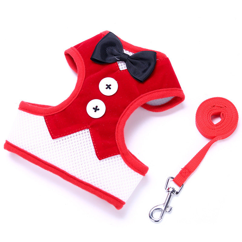 JMT-963210 Vest-Style Dog Dress with Leash for Small Dogs - Adjustable Bow Design and Comfortable Chest Straps