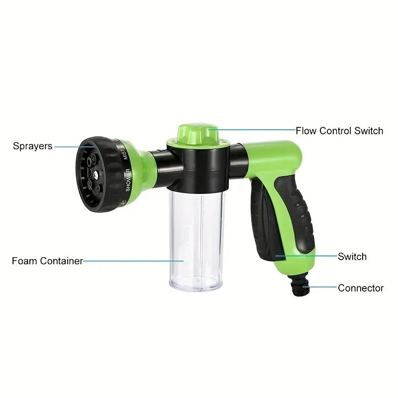 JMT-963850 High-Pressure Pet Shower Sprayer & Grooming Comb with 8 Spray Patterns, Soap Dispenser, and Garden Hose Attachment