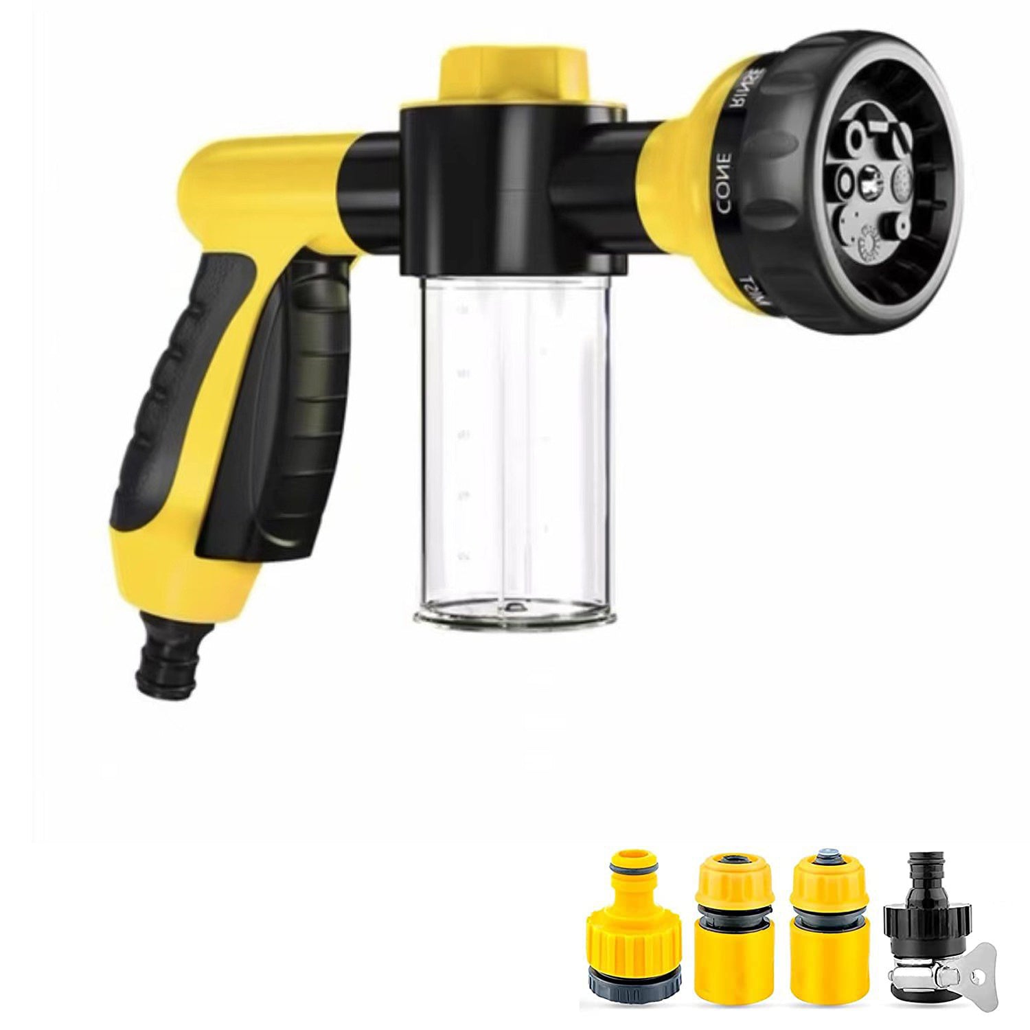 JMT-963850 High-Pressure Pet Shower Sprayer & Grooming Comb with 8 Spray Patterns, Soap Dispenser, and Garden Hose Attachment