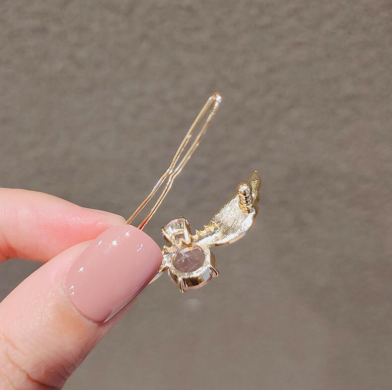 JMT-964554 Korean-Inspired Geometric Angel Wings Imitation Crystal Hairpin for Women
