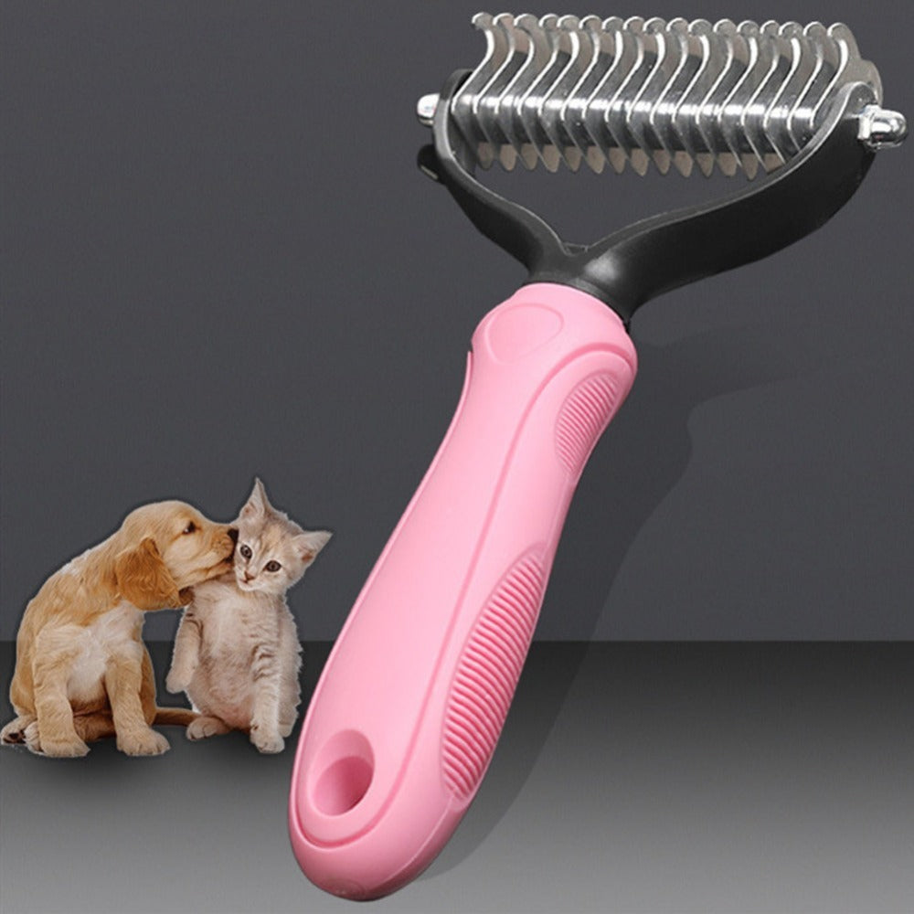 JMT-965258 Pet Stainless Steel Hair Removal Comb with Plastic Handle - Available in Pink and Blue, Sizes S and L
