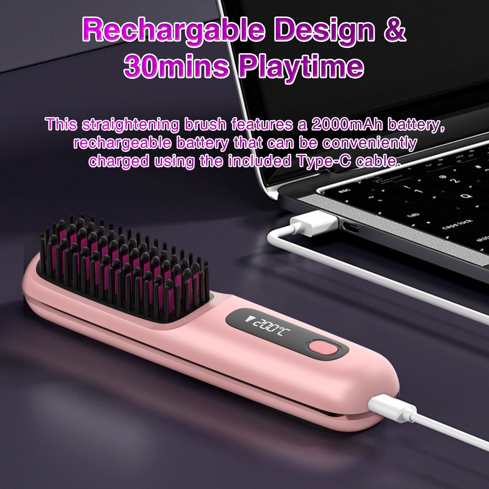 JMT-966154 Portable Cordless Hair Straightening Brush with LED Display, USB Rechargeable, Lightweight Mini Design, Advanced Ionic Technology, Scald Protection