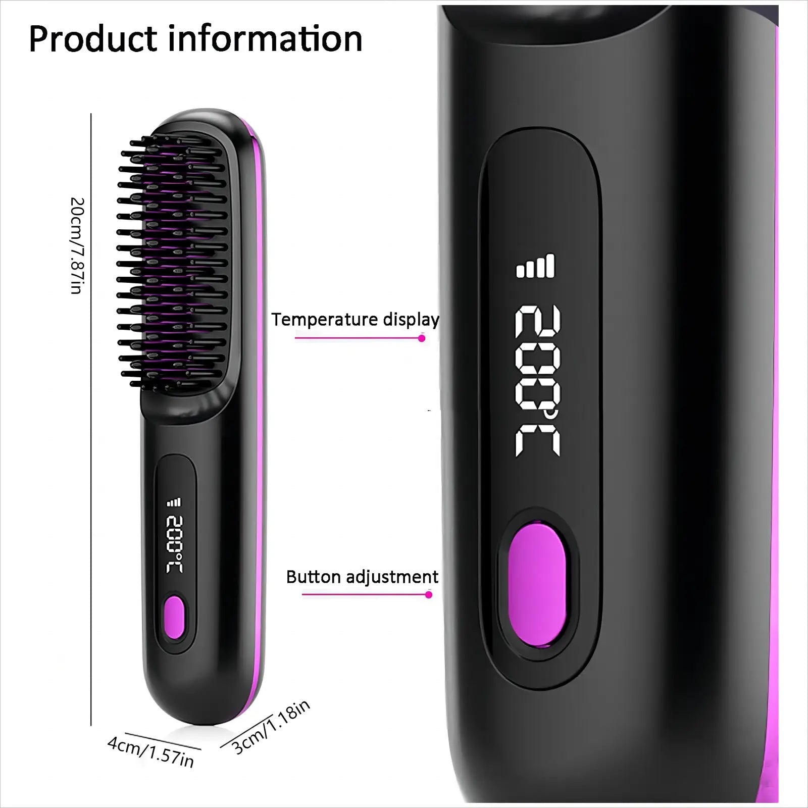 JMT-966154 Portable Cordless Hair Straightening Brush with LED Display, USB Rechargeable, Lightweight Mini Design, Advanced Ionic Technology, Scald Protection